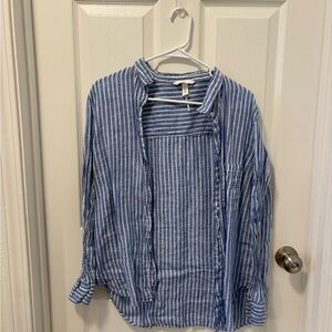 H&M Linen Blue and White Striped Shirt